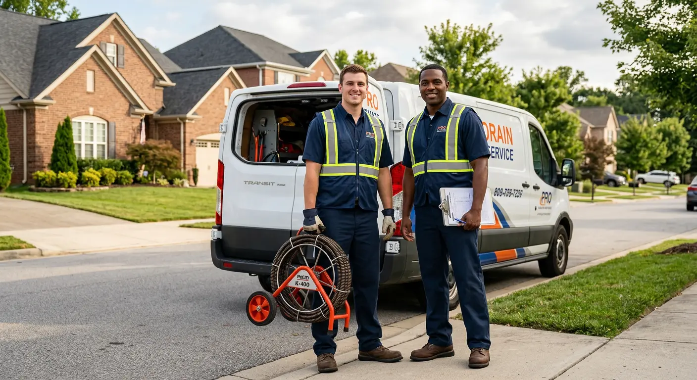 Sewer and drain service team with equipment ready for work in Delaware
