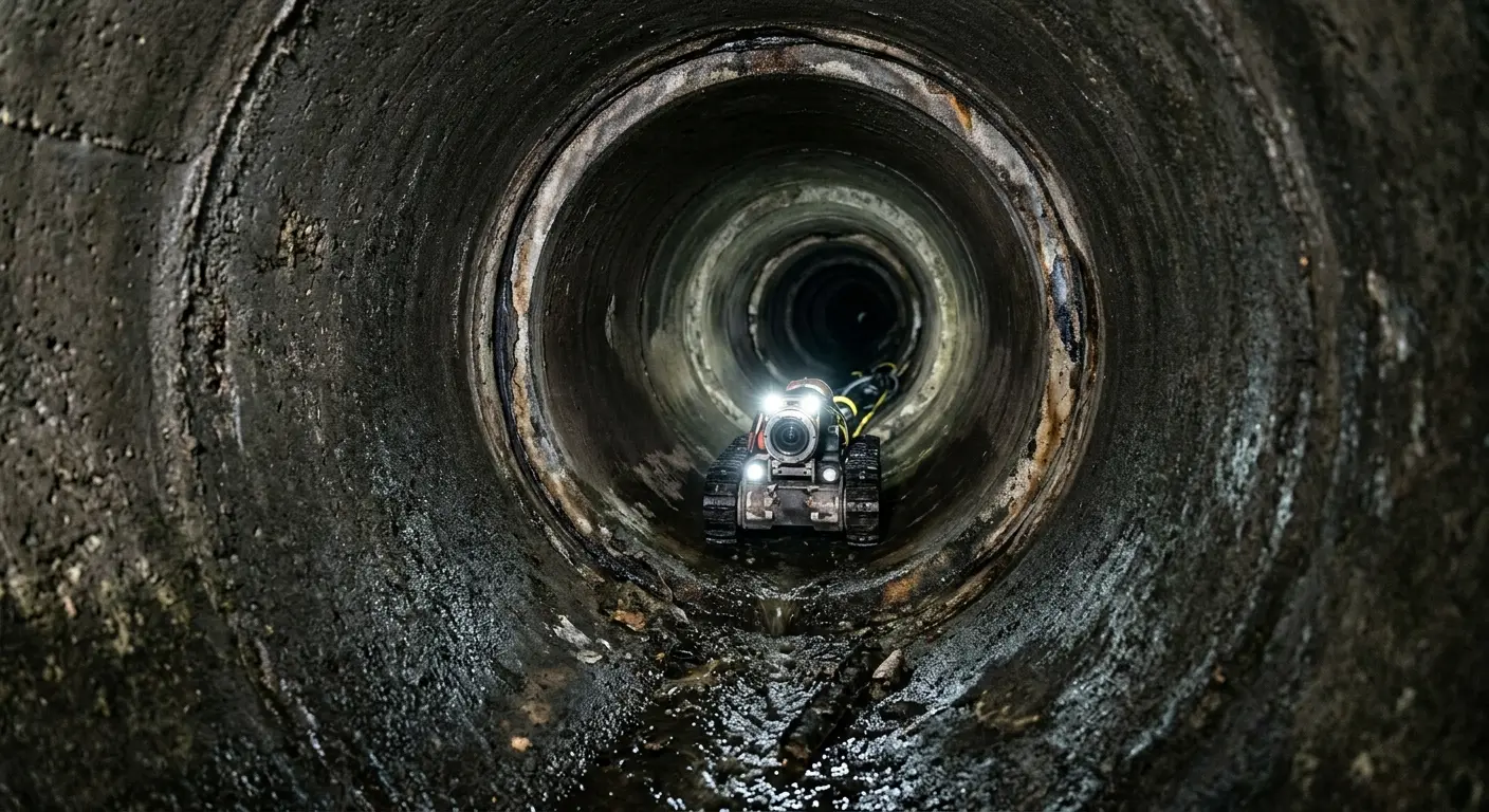 Robotic sewer camera inspecting pipe interior for Sewer Line Cleaning in Delaware