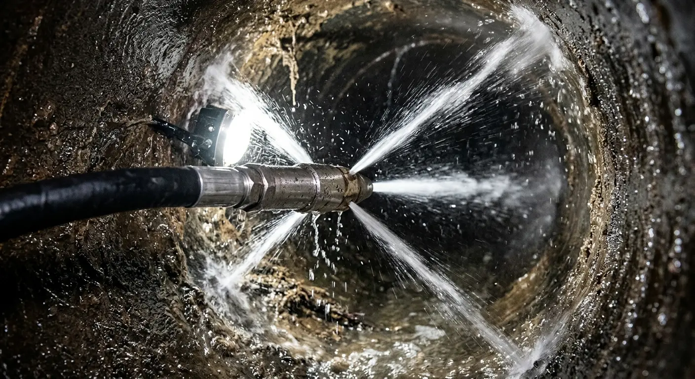 High-pressure hydro jetting nozzle cleaning sewer pipe for Trenchless Sewer Repair in Delaware